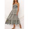 ZESICA Women’s Summer Boho Strapless Maxi Dress 2026 Casual Off Shoulder Smocked Flowy A Line Beach Holiday Long Dresses(Cream)