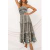 ZESICA Women’s Summer Boho Strapless Maxi Dress 2026 Casual Off Shoulder Smocked Flowy A Line Beach Holiday Long Dresses(Cream)