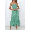 ZESICA Women’s Summer Boho Strapless Maxi Dress 2026 Casual Off Shoulder Smocked Flowy A Line Beach Holiday Long Dresses(Green)
