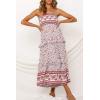 ZESICA Women’s Summer Boho Strapless Maxi Dress 2026 Casual Off Shoulder Smocked Flowy A Line Beach Holiday Long Dresses(Pink)