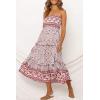 ZESICA Women’s Summer Boho Strapless Maxi Dress 2026 Casual Off Shoulder Smocked Flowy A Line Beach Holiday Long Dresses(Pink)