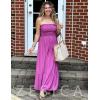 ZESICA Women’s Summer Boho Strapless Maxi Dress 2026 Casual Off Shoulder Smocked Flowy A Line Beach Holiday Long Dresses(Purple)
