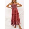 ZESICA Women’s Summer Boho Strapless Maxi Dress 2026 Casual Off Shoulder Smocked Flowy A Line Beach Holiday Long Dresses(Red)