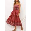 ZESICA Women’s Summer Boho Strapless Maxi Dress 2026 Casual Off Shoulder Smocked Flowy A Line Beach Holiday Long Dresses(Red)