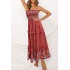 ZESICA Women’s Summer Boho Strapless Maxi Dress 2026 Casual Off Shoulder Smocked Flowy A Line Beach Holiday Long Dresses(Red)