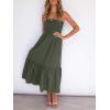 ZESICA Women’s Summer Boho Strapless Maxi Dress 2026 Casual Off Shoulder Smocked Flowy A Line Beach Holiday Long Dresses(Solidarmygreen)