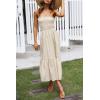 ZESICA Women’s Summer Boho Strapless Maxi Dress 2026 Casual Off Shoulder Smocked Flowy A Line Beach Holiday Long Dresses(Solidbeige)
