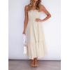 ZESICA Women’s Summer Boho Strapless Maxi Dress 2026 Casual Off Shoulder Smocked Flowy A Line Beach Holiday Long Dresses(Solidbeige)