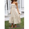 ZESICA Women’s Summer Boho Strapless Maxi Dress 2026 Casual Off Shoulder Smocked Flowy A Line Beach Holiday Long Dresses(Solidbeige)