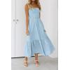 ZESICA Women’s Summer Boho Strapless Maxi Dress 2026 Casual Off Shoulder Smocked Flowy A Line Beach Holiday Long Dresses(Solidblue)
