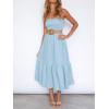 ZESICA Women’s Summer Boho Strapless Maxi Dress 2026 Casual Off Shoulder Smocked Flowy A Line Beach Holiday Long Dresses(Solidblue)