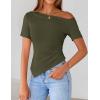 ZESICA Women’s Summer Off The Shoulder Going Out Tops 2026 Short Sleeve Asymmetrical Ruched Fitted Shirts Trendy Y2K Top(Armygreen)