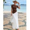 ZESICA Women’s Summer Off The Shoulder Going Out Tops 2026 Short Sleeve Asymmetrical Ruched Fitted Shirts Trendy Y2K Top(Coffee)