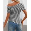 ZESICA Women’s Summer Off The Shoulder Going Out Tops 2026 Short Sleeve Asymmetrical Ruched Fitted Shirts Trendy Y2K Top(Ebony)