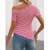 ZESICA Women’s Summer Off The Shoulder Going Out Tops 2026 Short Sleeve Asymmetrical Ruched Fitted Shirts Trendy Y2K Top(Red)