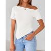 ZESICA Women’s Summer Off The Shoulder Going Out Tops 2026 Short Sleeve Asymmetrical Ruched Fitted Shirts Trendy Y2K Top(White)