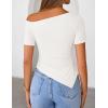 ZESICA Women’s Summer Off The Shoulder Going Out Tops 2026 Short Sleeve Asymmetrical Ruched Fitted Shirts Trendy Y2K Top(White)