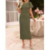 ZESICA Women’s Summer Short Sleeve Bodycon Midi Dress 2026 Spring Elegant Formal Wedding Guest Cocktail Party Dresses(Armygreen)