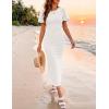 ZESICA Women’s Summer Short Sleeve Bodycon Midi Dress 2026 Spring Elegant Formal Wedding Guest Cocktail Party Dresses(White)