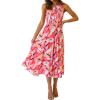 ZESICA Women’s 2026 Bohemian Summer Floral Print One Shoulder Sleeveless Smocked Ruffle Tiered Beach Long Midi Dress(Geometricpink)