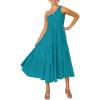 ZESICA Women’s 2026 Bohemian Summer Floral Print One Shoulder Sleeveless Smocked Ruffle Tiered Beach Long Midi Dress(Peacock)