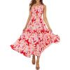 ZESICA Women’s 2026 Bohemian Summer Floral Print One Shoulder Sleeveless Smocked Ruffle Tiered Beach Long Midi Dress(Red)