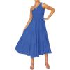 ZESICA Women’s 2026 Bohemian Summer Floral Print One Shoulder Sleeveless Smocked Ruffle Tiered Beach Long Midi Dress(Solidroyalblue)