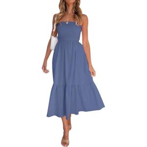 ZESICA Women’s Summer Boho Strapless Maxi Dress 2026 Casual Off Shoulder Smocked Flowy A Line Beach Holiday Long Dresses(Dustyblue)