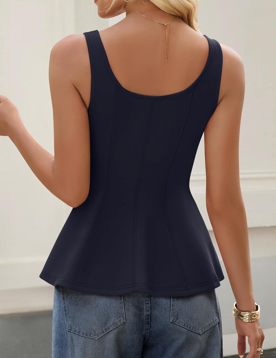 imageZESICA Womens 2026 Summer Sleeveless Vest Top Square Neck Cute Casual Tank Tops Fitted Going Out Trendy OutfitNavy