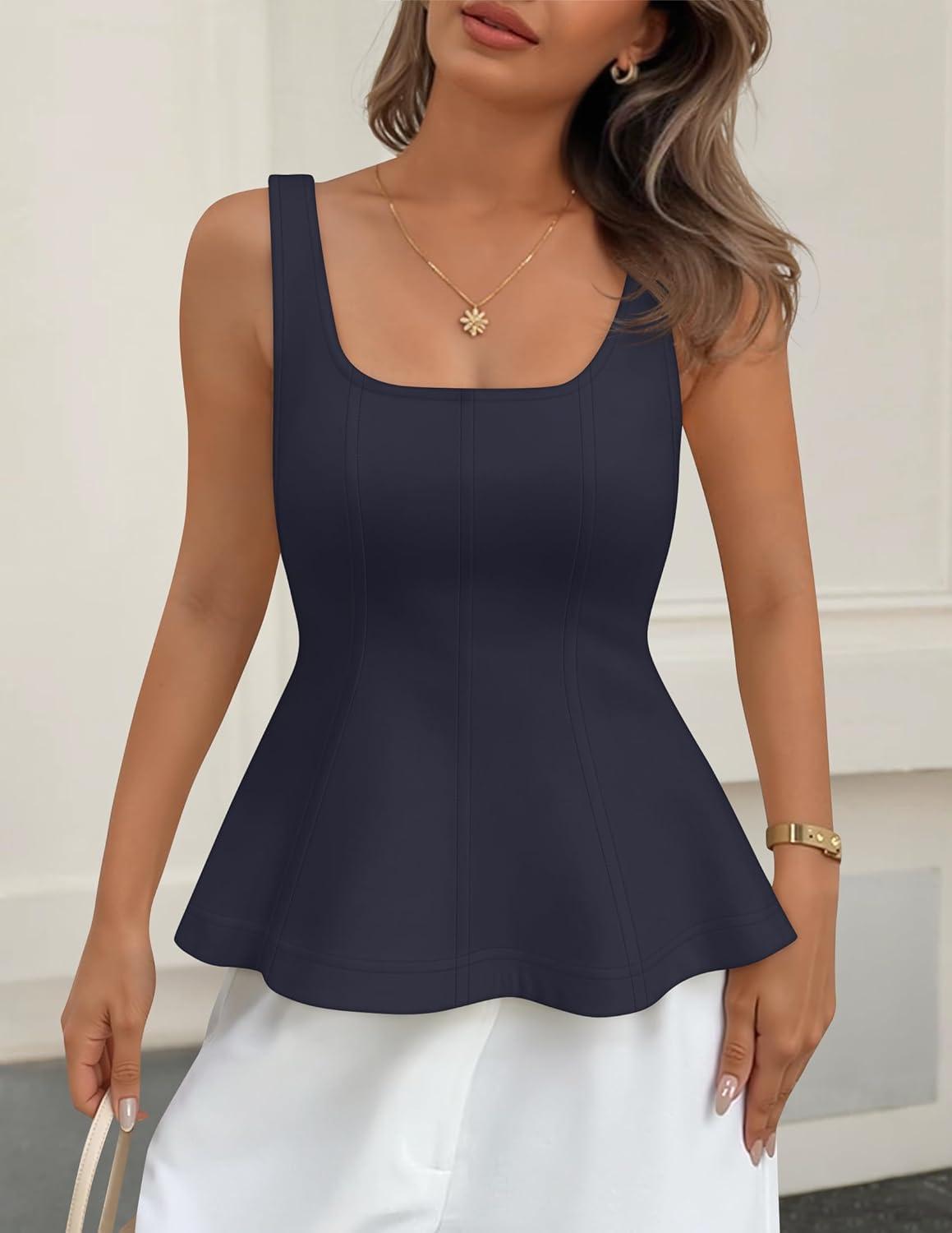 imageZESICA Womens 2026 Summer Sleeveless Vest Top Square Neck Cute Casual Tank Tops Fitted Going Out Trendy OutfitNavy