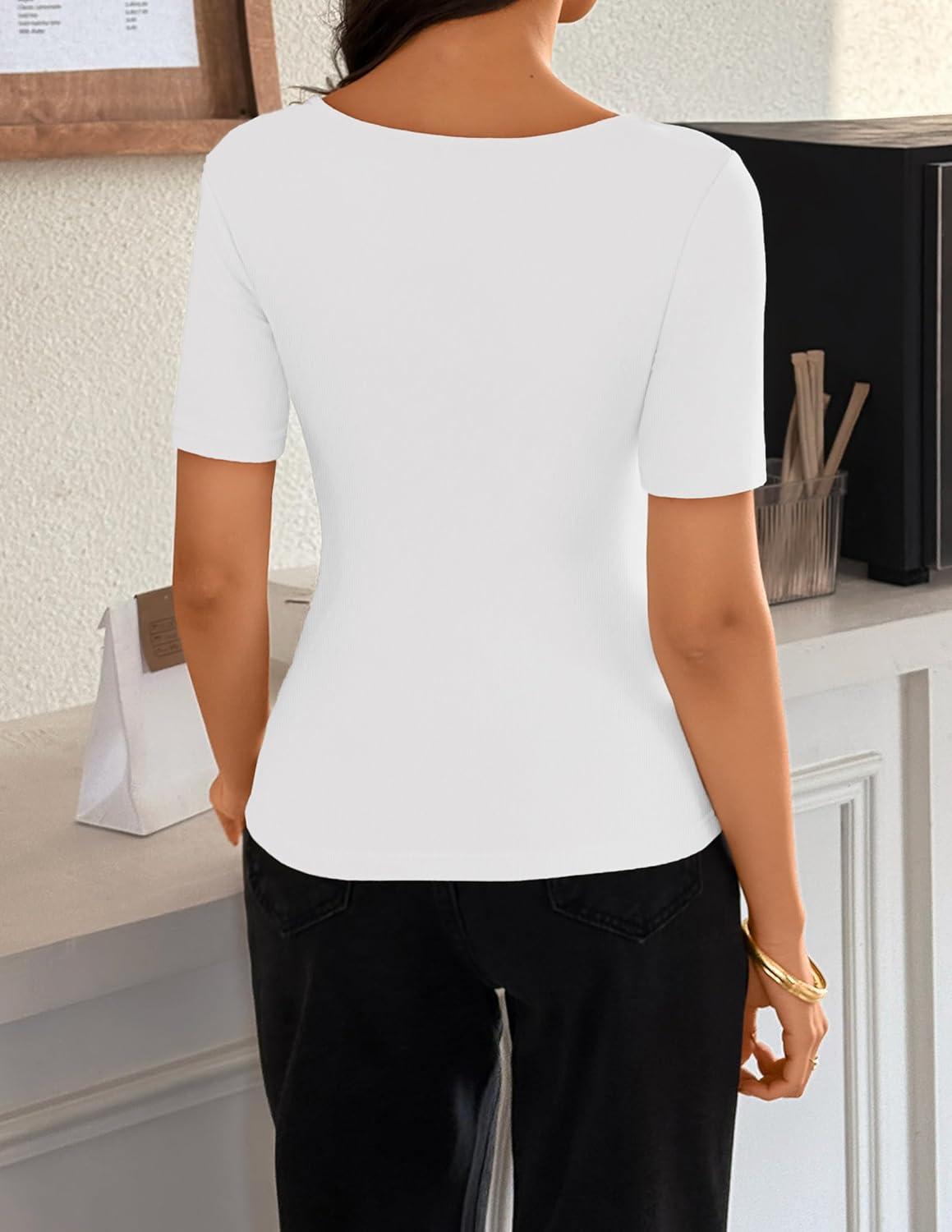 imageZESICA Womens Short Sleeve Shirts 2026 Summer Cowl Neck Ruched Slim Fit TShirts Going Out Tops Dressy Casual ClothesWhite