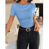 ZESICA Women’s Short Sleeve Shirts 2026 Summer Cowl Neck Ruched Slim Fit T-Shirts Going Out Tops Dressy Casual Clothes(Blue)