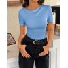 ZESICA Women’s Short Sleeve Shirts 2026 Summer Cowl Neck Ruched Slim Fit T-Shirts Going Out Tops Dressy Casual Clothes(Blue)