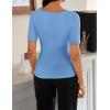 ZESICA Women’s Short Sleeve Shirts 2026 Summer Cowl Neck Ruched Slim Fit T-Shirts Going Out Tops Dressy Casual Clothes(Blue)