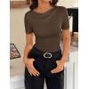 ZESICA Women’s Short Sleeve Shirts 2026 Summer Cowl Neck Ruched Slim Fit T-Shirts Going Out Tops Dressy Casual Clothes(Coffee)