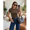 ZESICA Women’s Short Sleeve Shirts 2026 Summer Cowl Neck Ruched Slim Fit T-Shirts Going Out Tops Dressy Casual Clothes(Coffee)