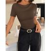 ZESICA Women’s Short Sleeve Shirts 2026 Summer Cowl Neck Ruched Slim Fit T-Shirts Going Out Tops Dressy Casual Clothes(Coffee)
