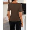 ZESICA Women’s Short Sleeve Shirts 2026 Summer Cowl Neck Ruched Slim Fit T-Shirts Going Out Tops Dressy Casual Clothes(Coffee)
