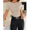 ZESICA Women’s Short Sleeve Shirts 2026 Summer Cowl Neck Ruched Slim Fit T-Shirts Going Out Tops Dressy Casual Clothes(Sand)