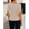 ZESICA Women’s Short Sleeve Shirts 2026 Summer Cowl Neck Ruched Slim Fit T-Shirts Going Out Tops Dressy Casual Clothes(Sand)