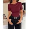 ZESICA Women’s Short Sleeve Shirts 2026 Summer Cowl Neck Ruched Slim Fit T-Shirts Going Out Tops Dressy Casual Clothes(Wine)