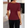ZESICA Women’s Short Sleeve Shirts 2026 Summer Cowl Neck Ruched Slim Fit T-Shirts Going Out Tops Dressy Casual Clothes(Wine)