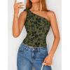 ZESICA Women’s Summer One Shoulder Going Out Tops 2026 Trendy Sleeveless Fitted Fashion Floral Y2K Shirts(Armygreen)