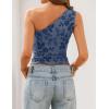 ZESICA Women’s Summer One Shoulder Going Out Tops 2026 Trendy Sleeveless Fitted Fashion Floral Y2K Shirts(Dustyblue)