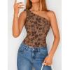 ZESICA Women’s Summer One Shoulder Going Out Tops 2026 Trendy Sleeveless Fitted Fashion Floral Y2K Shirts(Khaki)