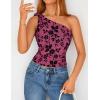 ZESICA Women’s Summer One Shoulder Going Out Tops 2026 Trendy Sleeveless Fitted Fashion Floral Y2K Shirts(Rose)