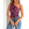 ZESICA Women’s Summer One Shoulder Going Out Tops 2026 Trendy Sleeveless Fitted Fashion Floral Y2K Shirts(Rose)