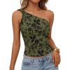 ZESICA Women’s Summer One Shoulder Going Out Tops 2026 Trendy Sleeveless Fitted Fashion Floral Y2K Shirts(Armygreen)