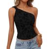 ZESICA Women’s Summer One Shoulder Going Out Tops 2026 Trendy Sleeveless Fitted Fashion Floral Y2K Shirts(Black)