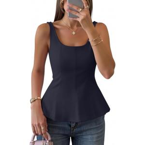 ZESICA Women’s 2026 Summer Sleeveless Vest Top Square Neck Cute Casual Tank Tops Fitted Going Out Trendy Outfit(Navy)